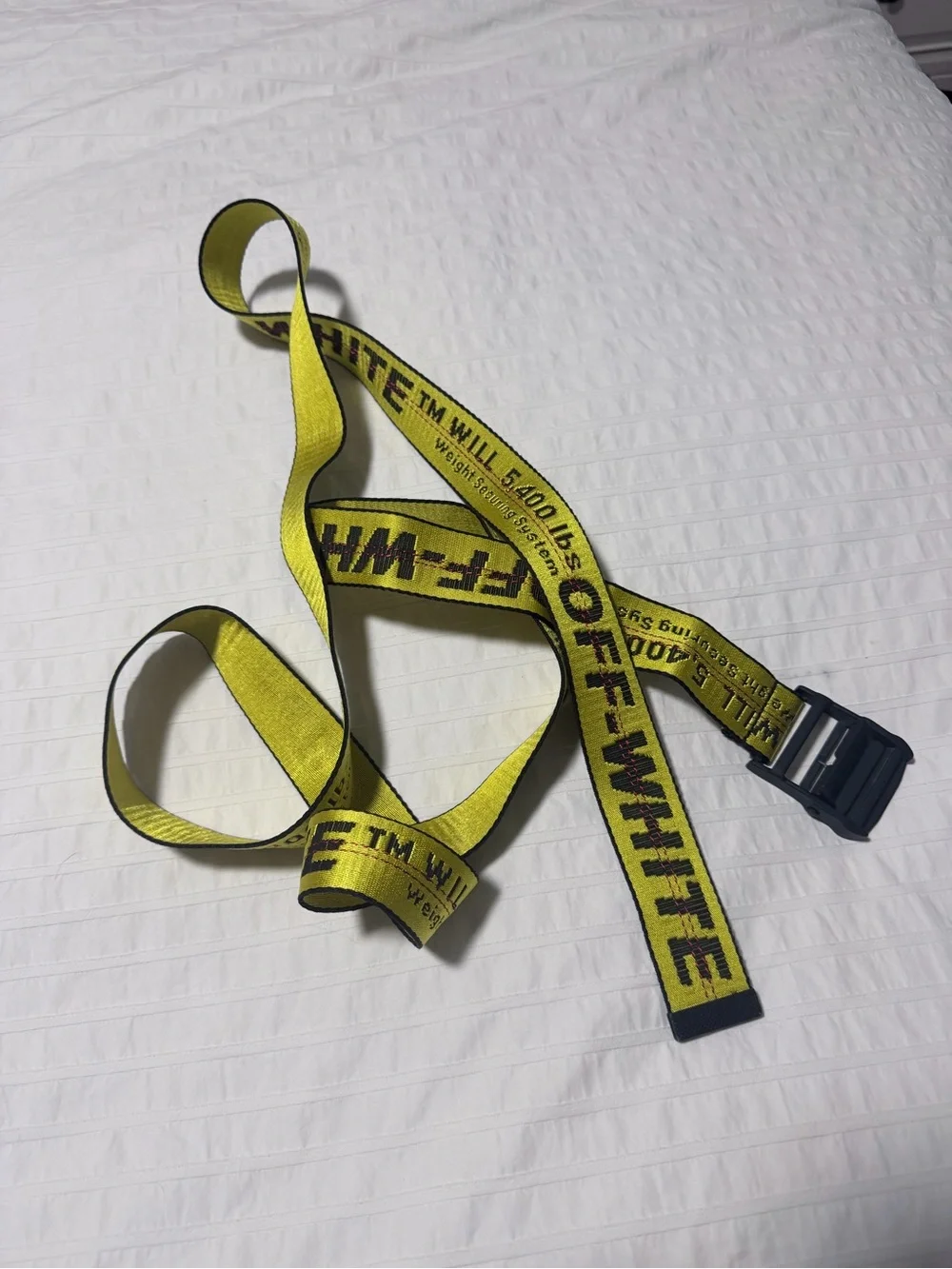 AUTHENTIC Off-White Yellow Industrial Web Belt with Black Logo